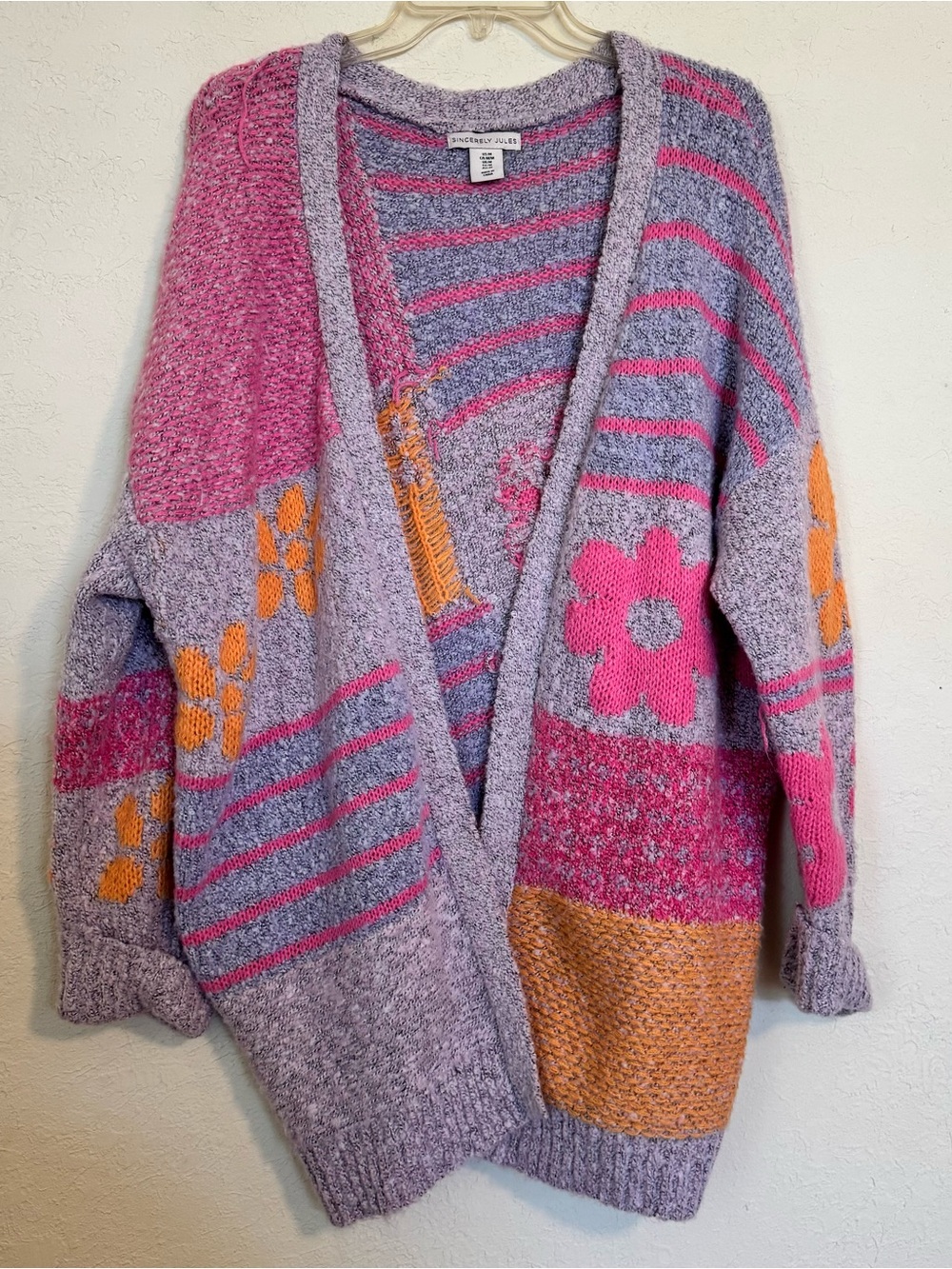 Sincerely Jules Lavender Cardigan with Pink & Orange Floral Patchwork